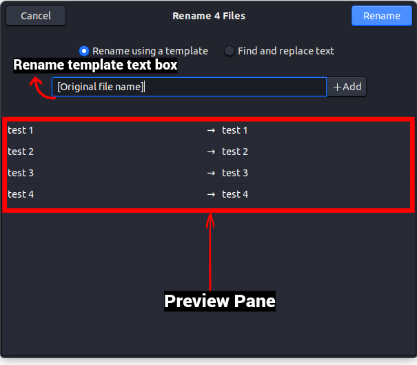 టెంప్లేట్ ఉపయోగించి పేరు మార్చండి
